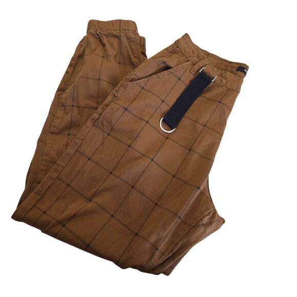 American Bazi L Jogger Pants Brown Grid Techwear Streetwear Cargo Strap Y2K - Picture 1 of 8